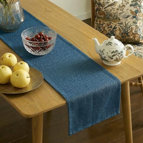 Image of Kuber Industries 72x12 inch Jute Table Runner for Party, Wedding and Family Dinners | Washable & Reusable Centre and Dining Table Runner | Blue