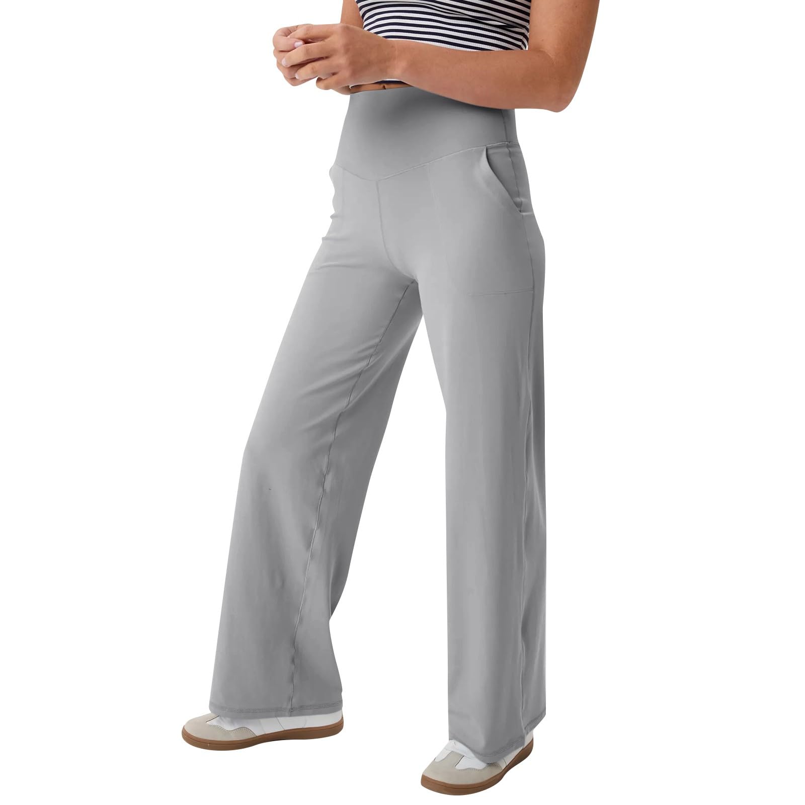 Yoga Pants with Pockets for Women Tummy Control Workout High Waisted Sweatpants Loose Running Gym Activewear Trousers