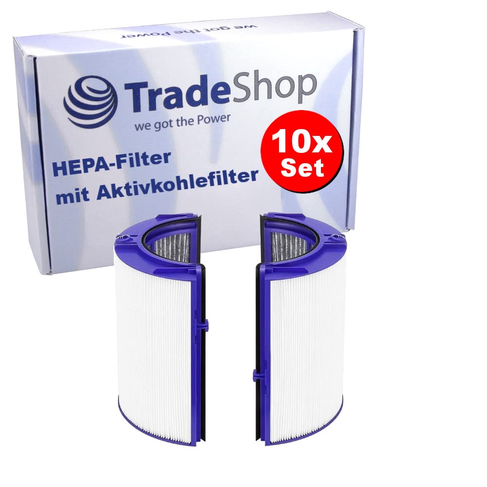 10 filtros HEPA Trade-Shop con filtro de carbón activo compatible con Dyson TP07 TP08 TP09 TP7A PH3A sustituye a 970341-01 965432-01 / purificador de aire