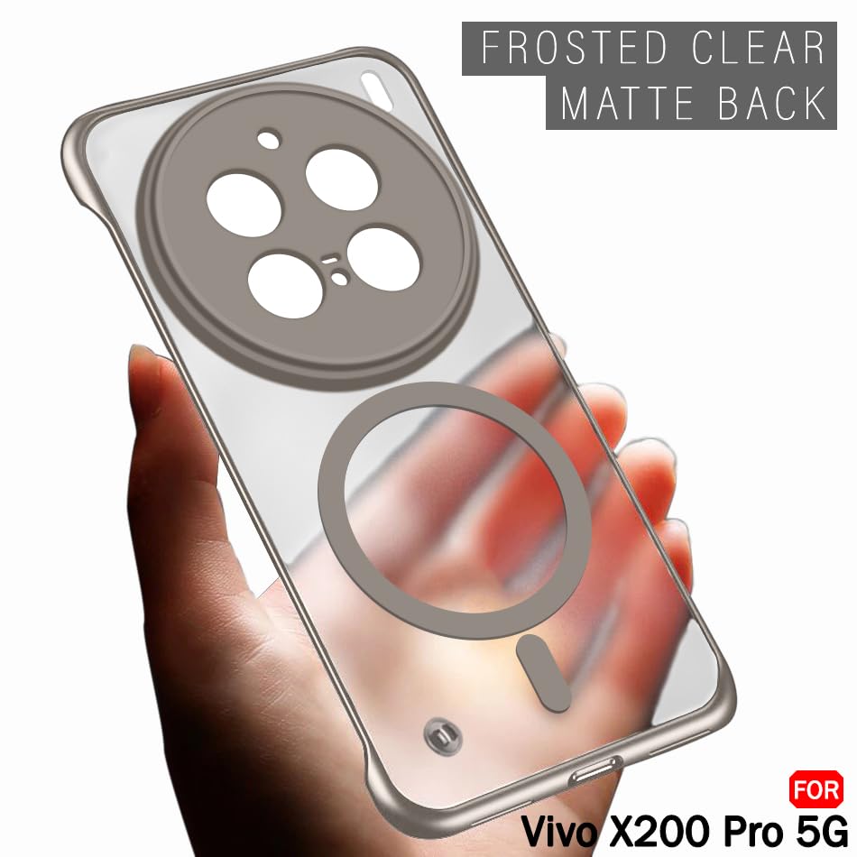 Image of TheGiftKart Hybrid Ultimate Slim Back Case Cover for Vivo X200 Pro 5G Compatible with MagSafe | Frosted Matte Translucent Hard Back Case Cover for Vivo X200 Pro 5G (PC & TPU, Grey Sides)