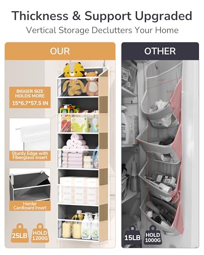 Image of ULG 1-Pack Over Door Organizer with 5 Large Pockets 10 Mesh Side Pockets, 44 lbs Weight Capacity Hanging Storage Organizer with Clear Window for Bedroom Bathroom, RV, Clear Dark Grey