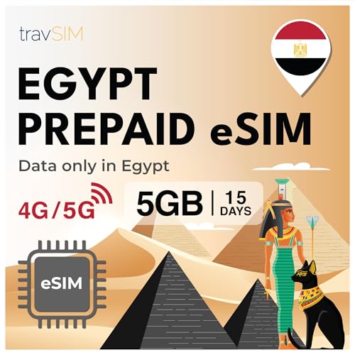 travSIM Egipto eSIM | 5GB Datos Móviles | Hotspot Disponible | Plan en eSIM para Egipto es válido por 15 días