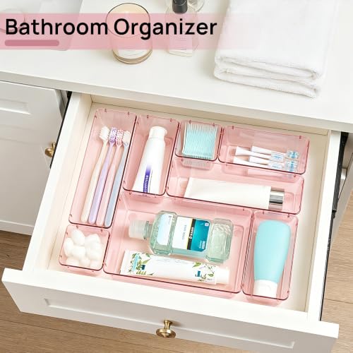 Image of Vtopmart 25 PCS Plastic Drawer Organizers Set, 4-Size Versatile Bathroom and Vanity Drawer Organizer Trays, Storage Bins for Makeup, Bedroom, Kitchen Gadgets Utensils and Office