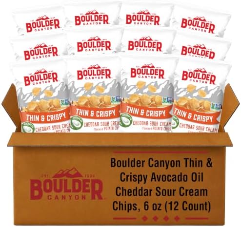 Boulder Canyon Thin & Crispy Avocado Oil Cheddar Sour Cream Potato Chip, 6 oz. (12 Count)