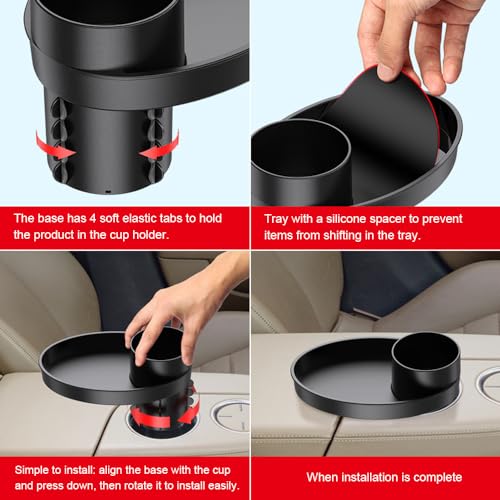 Image of Shkalacar Car Seat Snack Tray - Travel Tray Cup Holder for Kids Car Seat, with Plate Organizer Rotatable Carseat Cup Holder with Food Trays