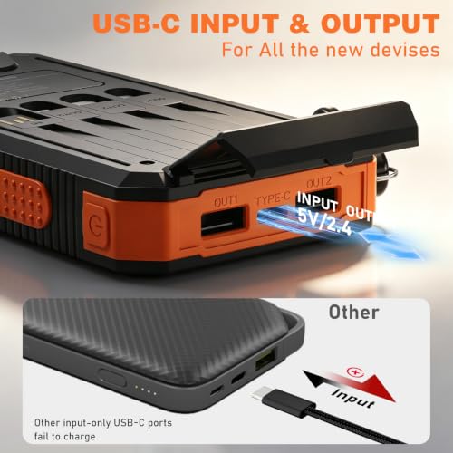 Solar Power Bank 20000mAh, Portable Phone Charger, 4 Cables Outdoor Waterproof External Backup Power Charger with USB-C for Cell Phones, Solar Battery Pack with Dual Flashlight for Camping - Image 5