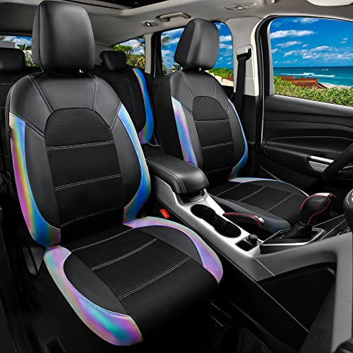 Image of CAR PASS Leather Car Seat Covers Front Seats only, with Air Mesh Front Seat Covers Breathable, Cool Automotive Seat Covers 2 Pack, Universal Fit Most Cars,SUV,Truck,Van Airbag Compatible(Iridescent)