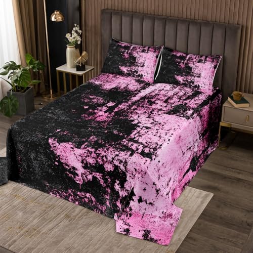 jejeloiu Abstract Bedspread for Kids Boys Girls Light Pink Black Quilted Coverlet Twin Size Modern Striped Art Coverlet Set Bedroom Decor Soft Lightweight Microfiber Geometric 2Pcs