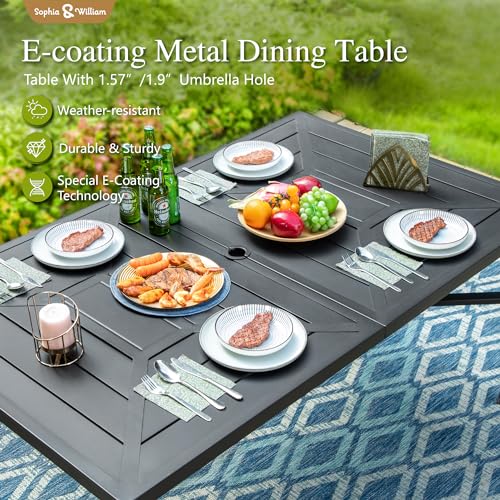 Image of Sophia & William Outdoor Dining Set - 7 Piece Patio Set with Swivel Chairs & 64 inch Metal Table for Garden & Pool - All Weather Blue