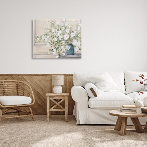 Image of 'Geranium Tabletop Country Still Life Painting'| Canvas Art | Stupell Industries | 40 x 30 Inches, Easy to Hang and Sturdy, Made in USA, by Julia Purinton