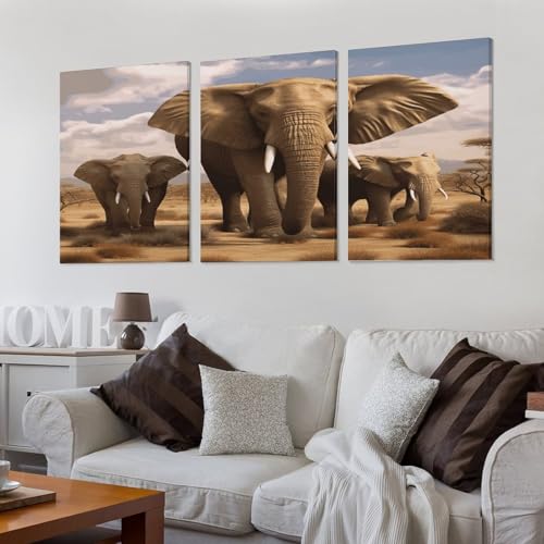 Toile éléphant triptyque vertical en impression haute définition - 3