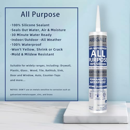 Image of White Silicone Sealant Waterproof, All-Purpose 100% Silicone Caulk, Adhesive Caulking Sealant Tool for Indoor & Outdoor Windows, Aquarium, Bathtub Auto Leak Seal, 10.1 oz Cartridge, 1 Pack (1)