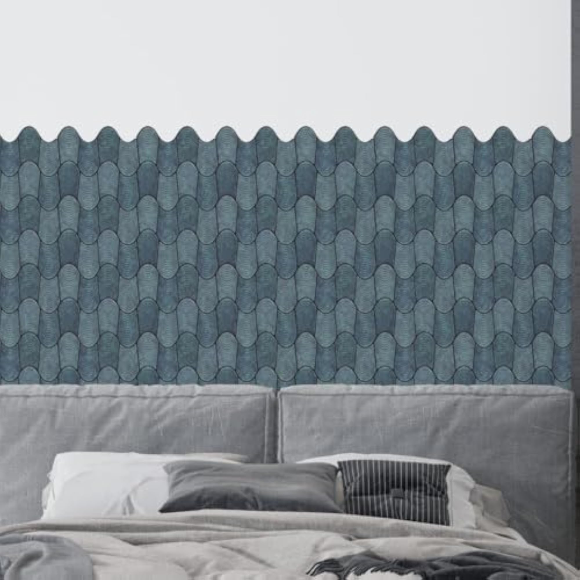 3D Wavy Teal Blue Peel & Stick Tiles, Easy DIY Backsplash