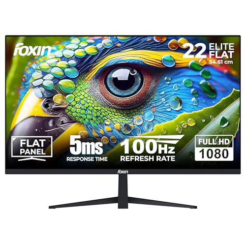 Image of Foxin 22 Inch FHD Flat LED Monitor 1920x1080 Pixel Elite Series | Flat Panel, HDMI & VGA Port, 100Hz Refresh Rate, Frameless, Slim Bezel, Wall Mountable, 16.7 M Colors | 3 Years Warranty | Black