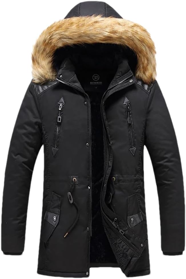 Adhdyuud Men Zipper Parka Jackets Winter Outdoor Thick Warm