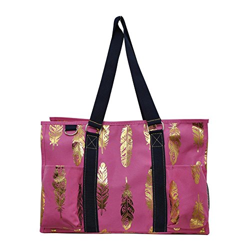 NGIL All Purpose Organizer Medium Utility Tote Bag 2018 Spring Collection (Gold Feather Pink)