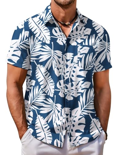 COOFANDY Mens Casual Button Down Shirts Hawaiian Floral Shirts Short Sleeve Summer Top