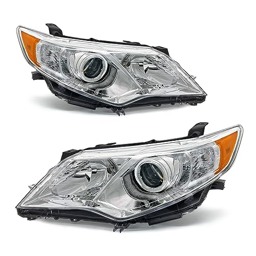 ADCARLIGHTS for 2012 2013 2014 Camry Headlight Assembly Compatible 2012-2014 Toyota Camry L/Se/Le/Xle/Hybrid Headlamp Replacement with Chrome Housing Left and RightW/O Bulbs