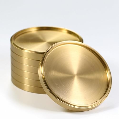 Miniatura 3 de Posavasos de latón pesado para bebidas, portavasos de cobre macizo, mejora tu barra de mesa con elegantes detalles de decoración dorada (4 pulgadas)