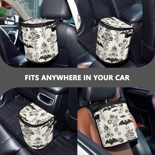 Image of senya Car Trash Can Car Garbage Can Car Waste Basket,Leak-Proof Car Trash Bin, Car Trash Hanging Car Accessories Gothic Floral and Bat Interior Car Organizer Bag