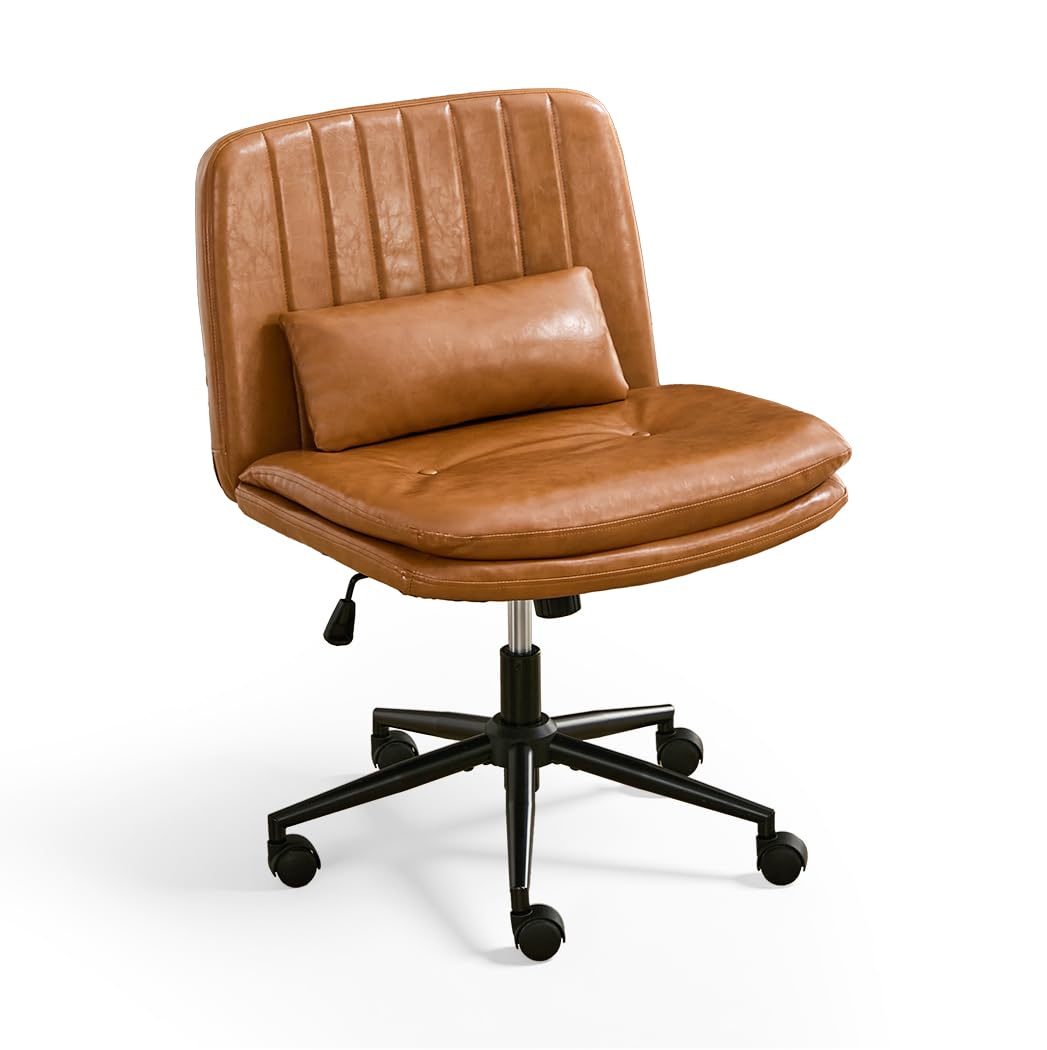 Breiter Bürostuhl, Gepolsterter Armloser Schreibtischstuhl 360° Drehbarer Homeoffice Lesesessel mit Breiterem Polster zum Sitzen im Schneidersitz Stuhl, Höhenverstellbar (Orange)