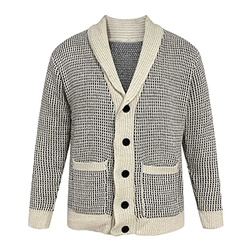 Fashion Men Cardigan Sweater Knit Shawl Collar Casual Print Cardigans Slim Fit Retro Long Sleeve Sweater with Pocket4