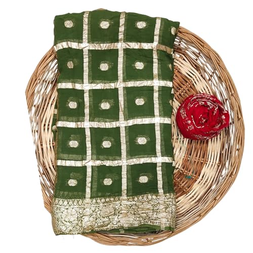 Image of Women's Pure Viscose Georgette Checks Zari Fabric Jaipuri Saree with Matching Blouse