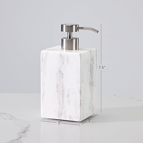 Miniatura 2 de Dispensador de jabón cuadrado de mármol blanco, dispensador de loción de mármol orgánico natural prémium con bomba de metal, elegante tarro de