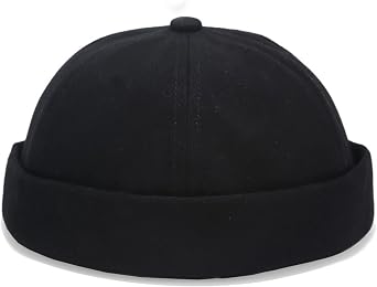 Mens Brimless Cap Cotton Docker Hat, Classic Skullcap Beanie Sailor Cap for Casual Work and Daily
