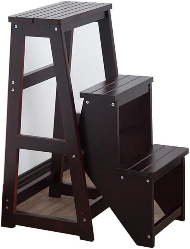 Home Step Stools,Folding Step Stool High Chair Wooden Ladder Staircase Chair Shelf Stepladder Dual-Use Climb 3-Layer Pedal Multifunction Safety Storage Shelf Shoe Rack Home,C,B