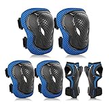 Sanshao Kinder Schützer, 6 in 1 Kit Kinder Knieschoner Ellenbogenschoner Handgelenkschoner Schutzausrüstungen Set, Kinder Protektorenset für Roller Blading, Skateboard, Scooter, Cycling (Blau)