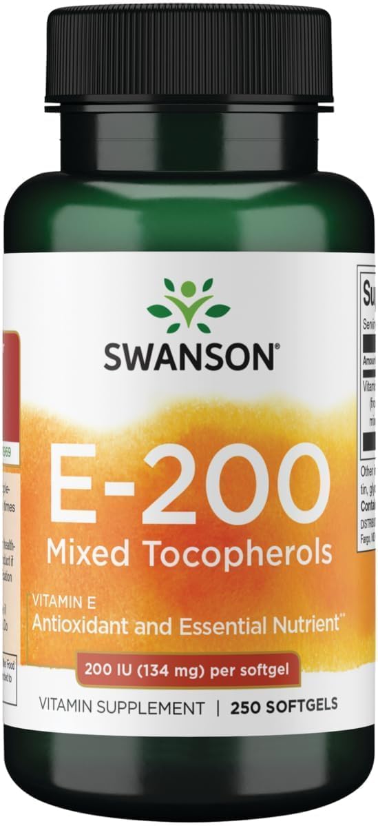 Swanson Vitamin E Mixed Tocopherols 200 IU (134 mg), 250 Softgels 250 Count (Pack of 1)