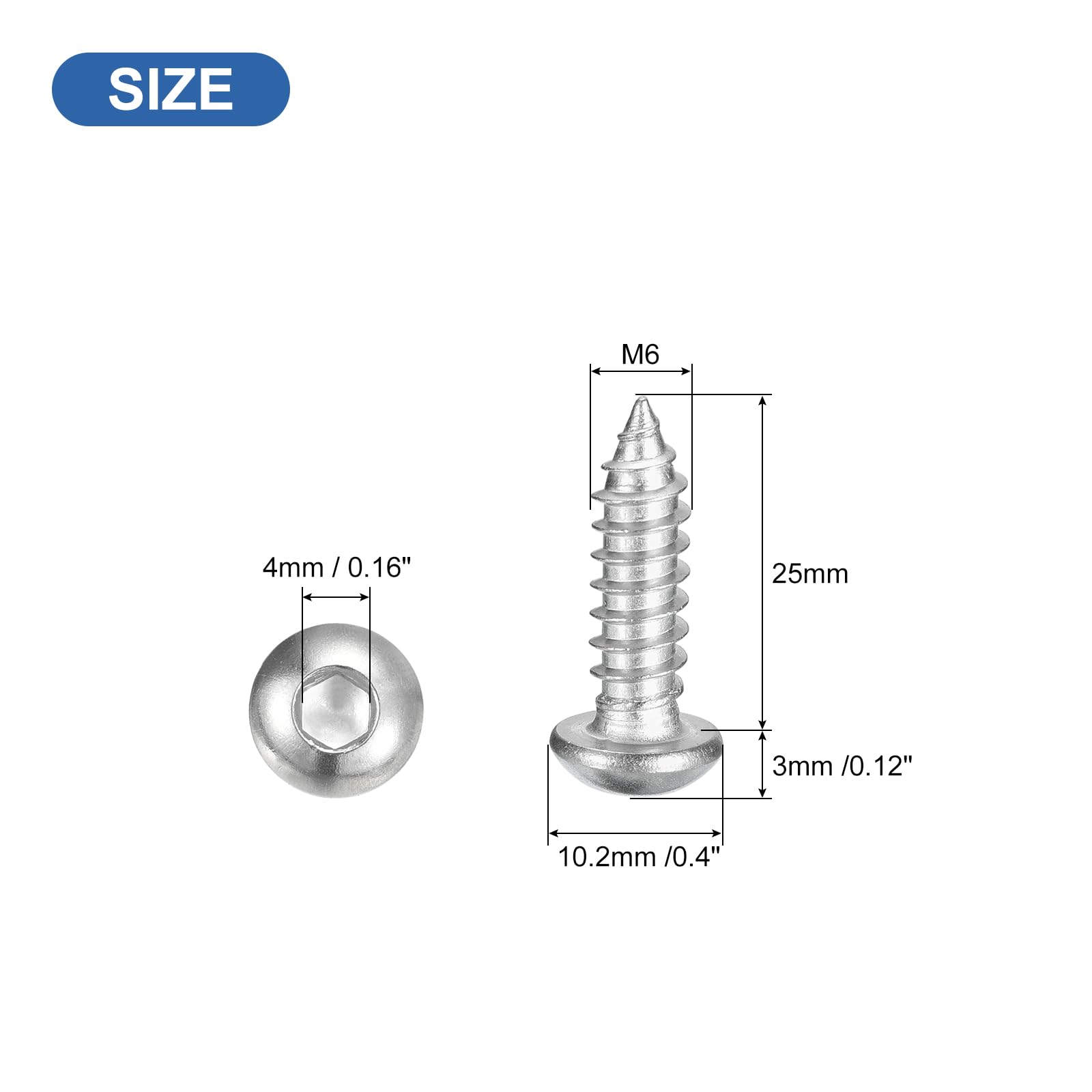 QUARKZMAN Viti Autofilettanti a Esagono Incassato, M6 x 25mm Viti con Esagono Incassato, Vite Legno in Acciaio Inossidabile 304 200pz