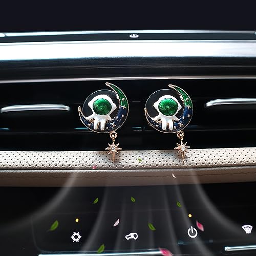 Image of ORIESSE Astronaut Air Vent Clips Car Air Fresheners 2pcs Spaceman Moon Stars Car Decor Anime Car Accessories for Teens Bling Green Car Vent Clips Refillable Car Diffuser