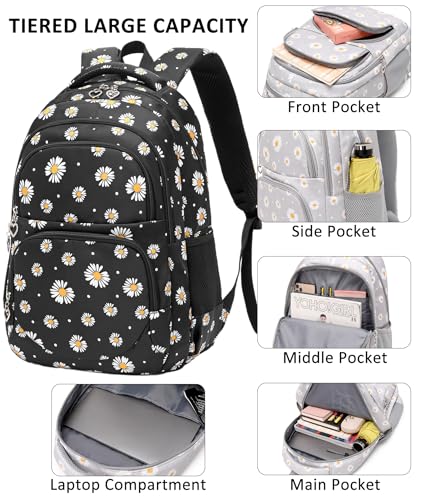 Createy Girls Backpack, Daisy Backpack for Girls School Bags Elementary Bookbags Primary School Backpack Kids Backpack with Lunch Box and Pencil Case4