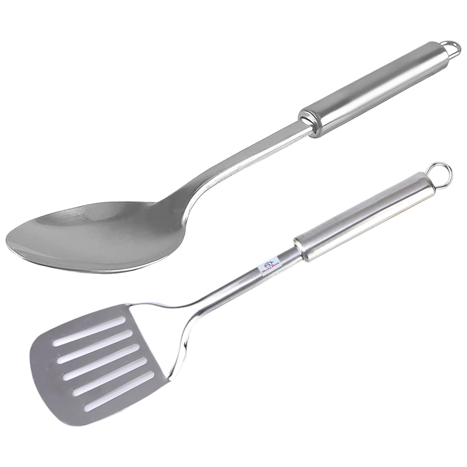 Heart Home Slotted Turner & Spoon|Stainless Steel Serving Set|Nonstick Cooking Set|Utensils Cookware Gadgets for Kitchen|Pack of 2 (Silver)