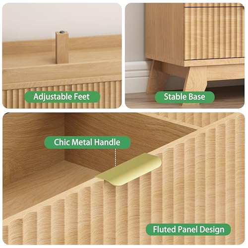 Image of Fluted Dresser for Bedroom with 10 Drawers, 48 inch Wide Modern Chest of Drawers with Metal Handle, Wooden Dresser TV Stand, Wood Closet Clothes Storage Organizer for Living Room, Hallway, Natural Oak