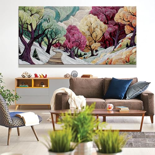 Image of TAIJXAGSG Boho Wall Art Prints Colorful Tree Picture Canvas Art Wall Decor Artwork Abstract Art Canvas Prints Painting Nature For Living Room Bedroom Office Home Aesthetic Wall Decor 29 inch X 58 inch