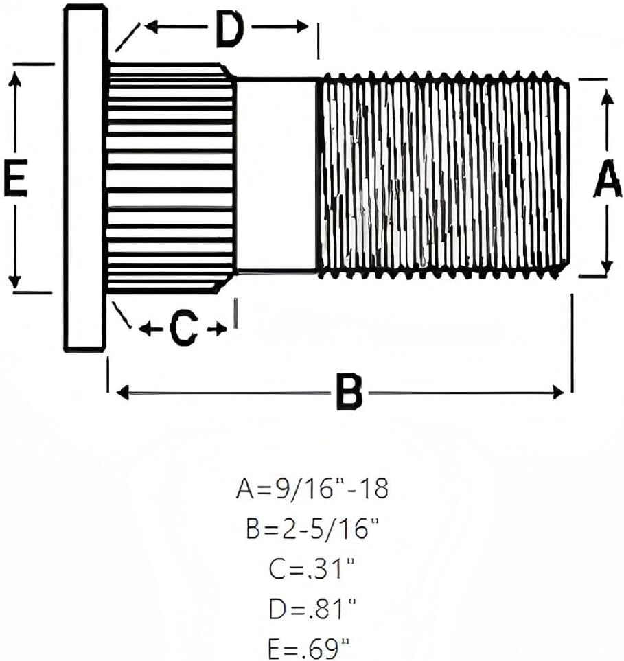 71328-KIT 8X Drive in Trailer Hub Stud w/Nuts 9/16-18 x 2-5/16 7-132 - for Dexter 5.2K–7K axles hub and Drum Assemblies - Trailer Drum Stud Kit Replacement