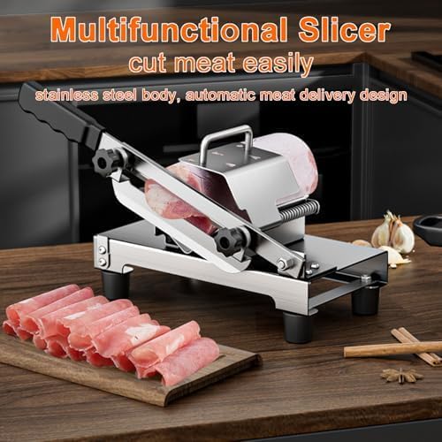 Affettatrice manuale per carne, in acciaio inox, spessore regolabile da 0,2 a 8 mm, manico ergonomico per affettare carne e formaggio