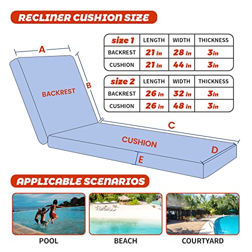 Mudilun Outdoor 80X26X3 Inch Chaise Lounge Cushions Blue Waterproof Sunbrella Furniture Seat Cushion Very Soft With Zipper Washable Patio Chair Pads #TOP3