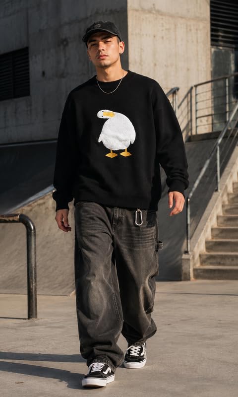 Image of Vamtac Mens Oversized Sweater Vintage Graphic Pullover Crewneck Knit Jumper Y2K Unisex Streetwear 2026 Fall Tops