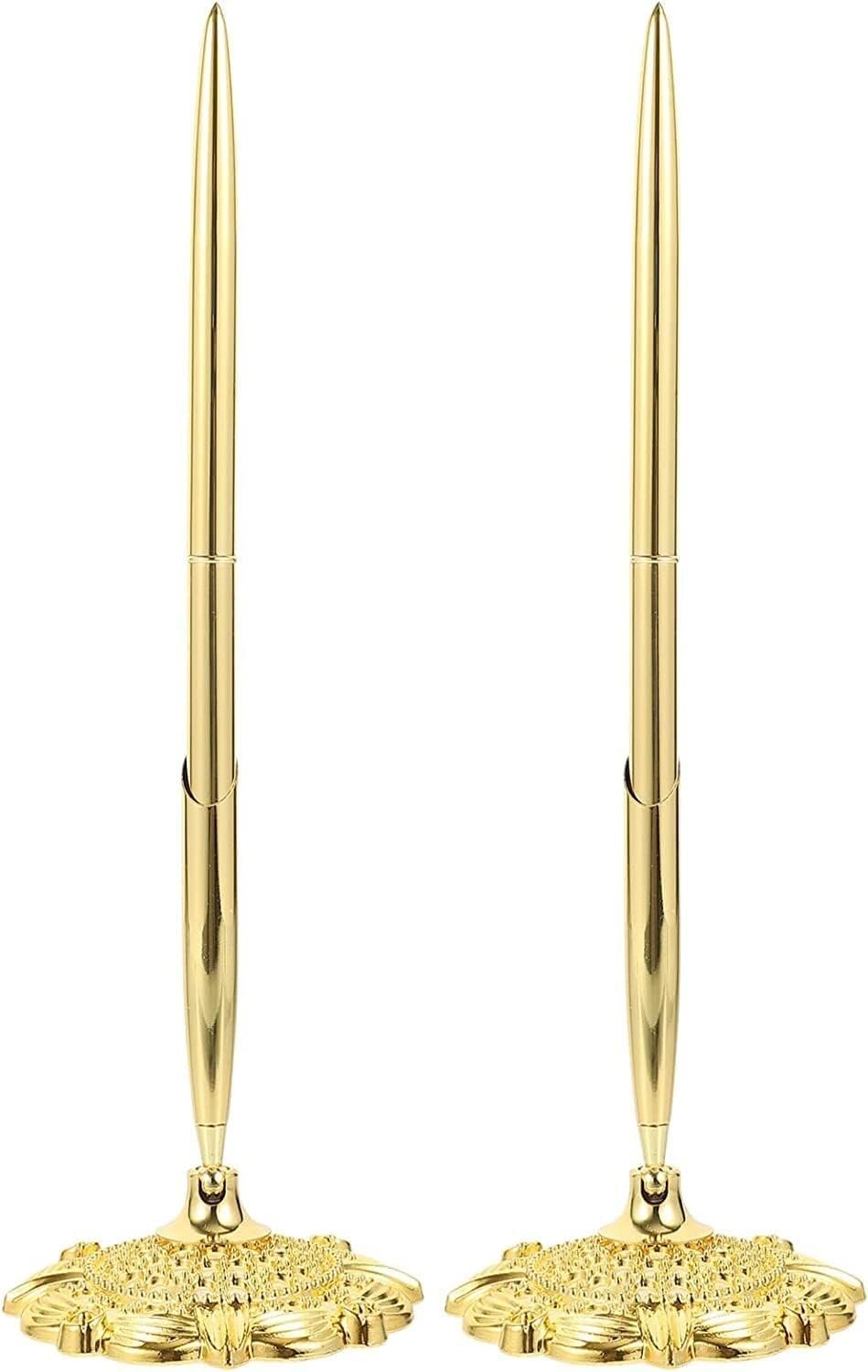 Stylo de bureau à chaîne anti-perte avec support doré 2 pièces