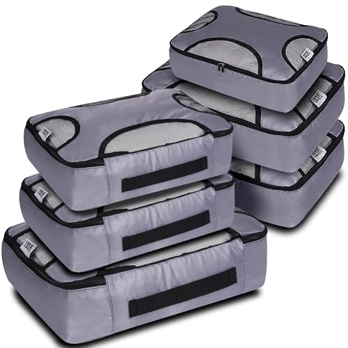 INNOVITY Set of 6 Packing Cubes for Suitcases, Travel Essentials for Carry on Luggage, Suitcase organiser Bags Set for Travel Accessories in 4 Sizes (Grey)