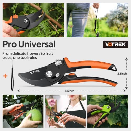 VOTREK® Pruning Shears, [Patented Stepless Handle Opening] - Garden Clippers with Ultra-Sharp SK5 Steel for Weak Hand, Bonsai Scissor Universal Fit for All Hand Sizes, Effortlessly Cut 1-Inch Branches - 5