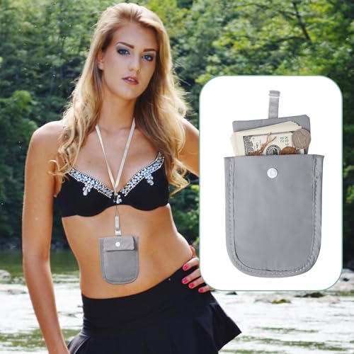 Image of Hidden Bra Wallet - Undercover Travel Pouch with Adjustable Elastic Strap for Credit Cash,Cards, and Valuables - Secret Stash Pocket for All Bra Sizes (grey)