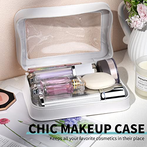 Soidram Clear Makeup Bag White Cosmetic Bag Portable Travel Toiletry Case For Women Makeup Pouch With Transparent Vinyl Windows Gold Zippers #TOP5