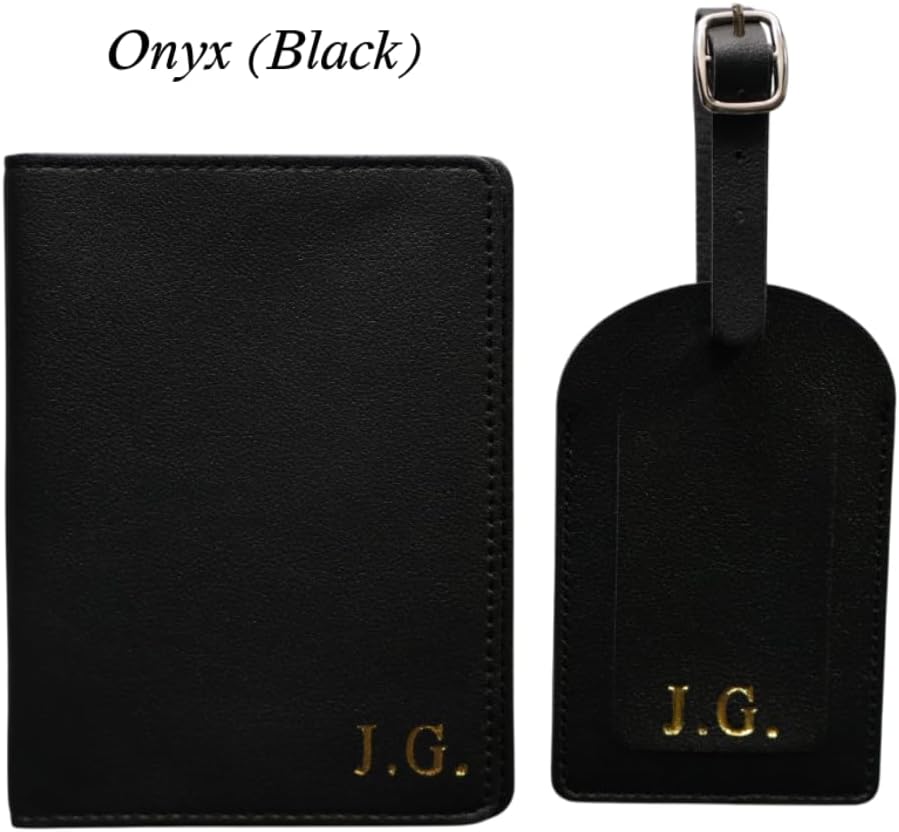 Custom Passport Cover & Luggage Tag Set – Personalized Monogrammed Travel Wallet for Him & Her – Leather Passport Holder with Name or Initials – Matching Accessories for Couples, Honeymoon, Gift