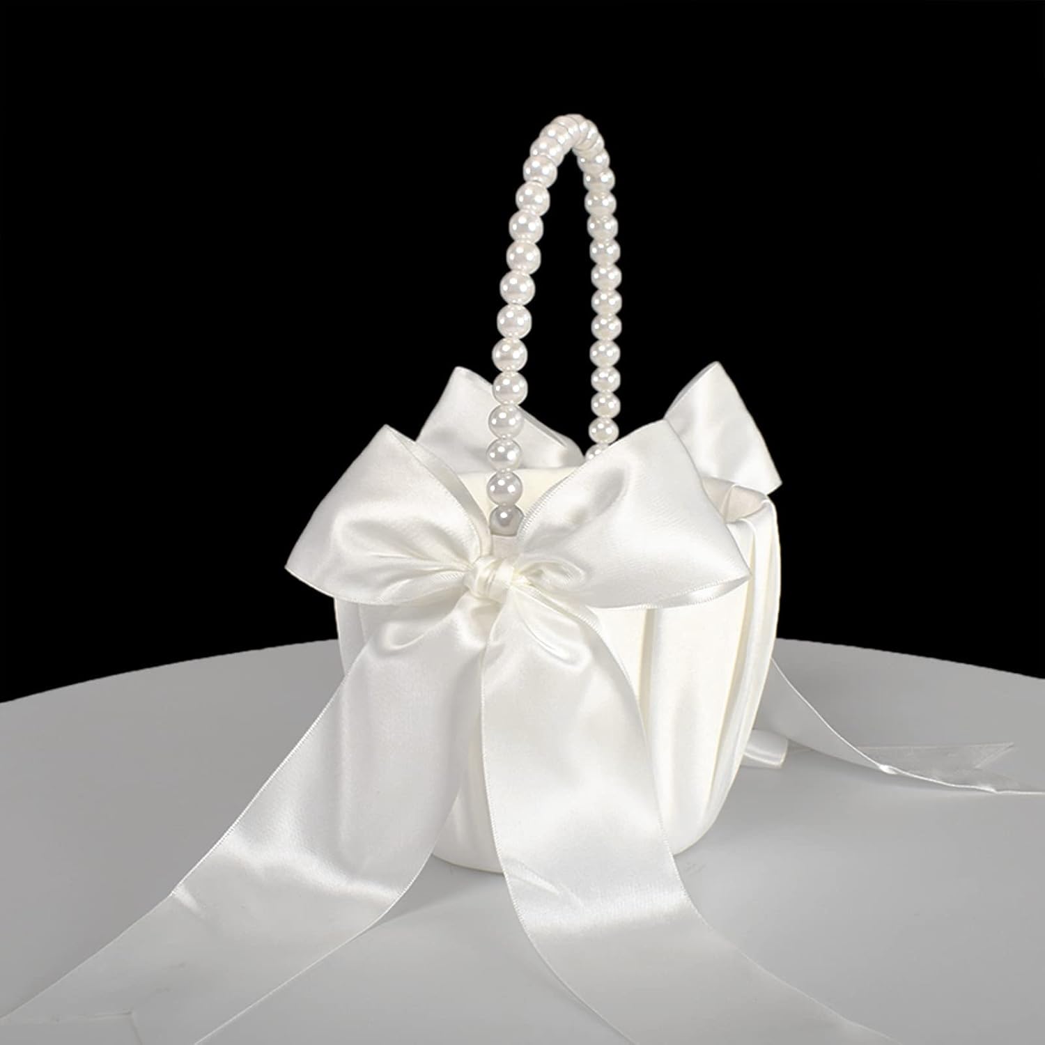 ATAILOVE Flower Girl Basket and Pearl Handle for Weddings - Cute Cherish Fairy Flower Baskets (Ivory)
