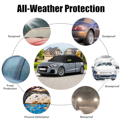 Halbe Autoabdeckung Ersatz für Audi A1 2010-2025, Softtop Dachschutz Autoabdeckung Wasserdicht, Halbe Garage mit Riemen, UV-beständig für jedes Wetter